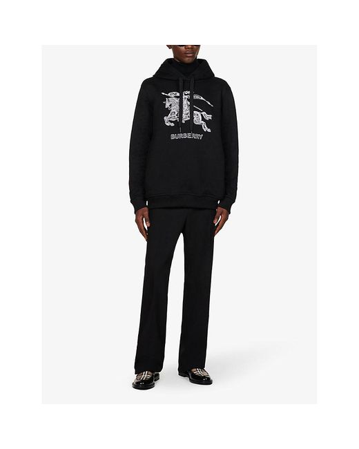 Burberry Brand-embroidered Relaxed-fit Cotton-jersey Hoody in Black for Men  | Lyst