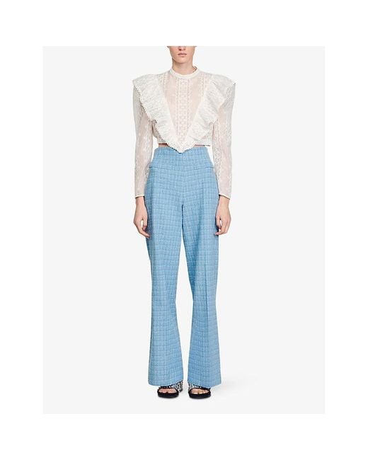 Sandro White Broderie-anglaise Cropped Woven Top