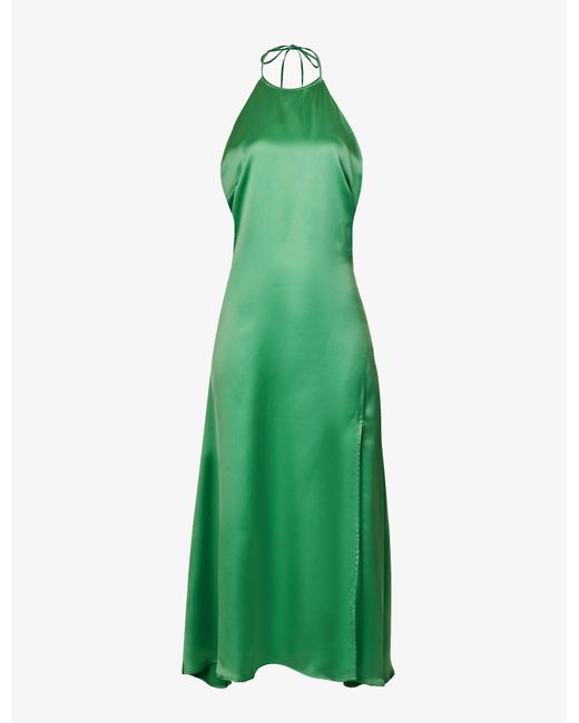 Pretty Lavish Lola Halterneck Satin Maxi Dress in Turquoise (Green ...