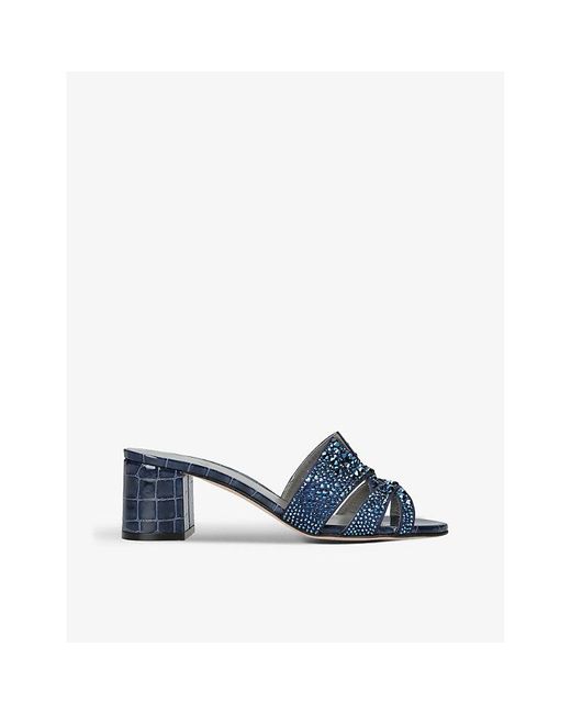 Gina Blue Orsay Crystal-embellished Leather Heeled Sandals