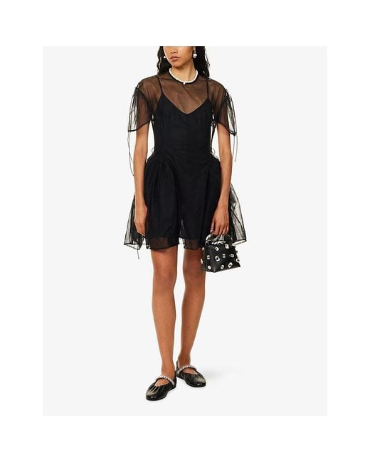 Simone Rocha Blue Puff-Sleeve Cord-Hip Woven Mini Dress