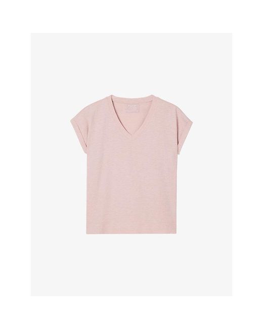 Whistles Pink Willa V-Neck Cotton-Jersey T-Shirt