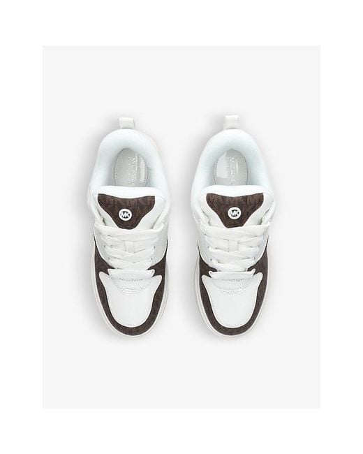 MICHAEL Michael Kors White Rumi Panelled Monogram-print Leather And Canvas High-top Trainers
