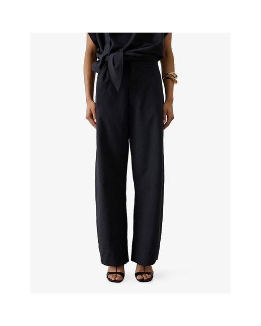 Soeur Blue Hawk Straight-Leg High-Rise Crepe Trousers