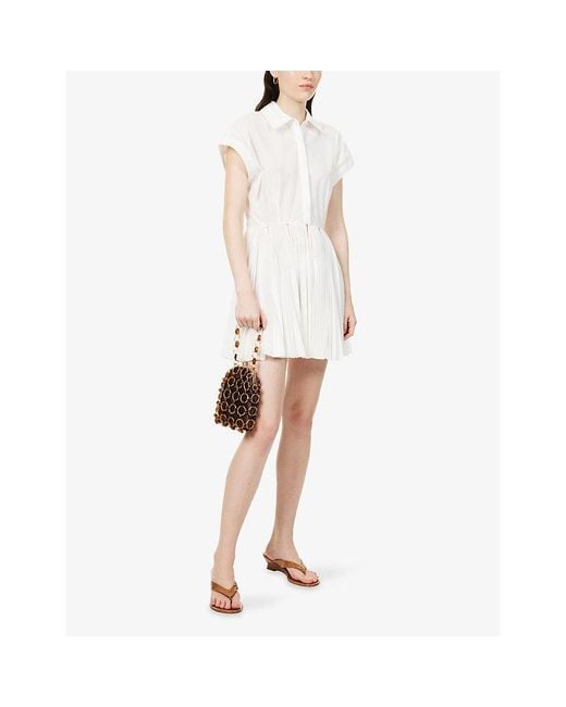 Jonathan Simkhai White Selin Pleated Woven Mini Dress