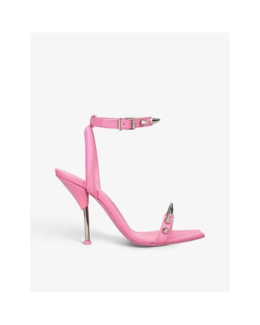 Alexander McQueen Pink Spike Stud-embellished Leather Heeled Sandals