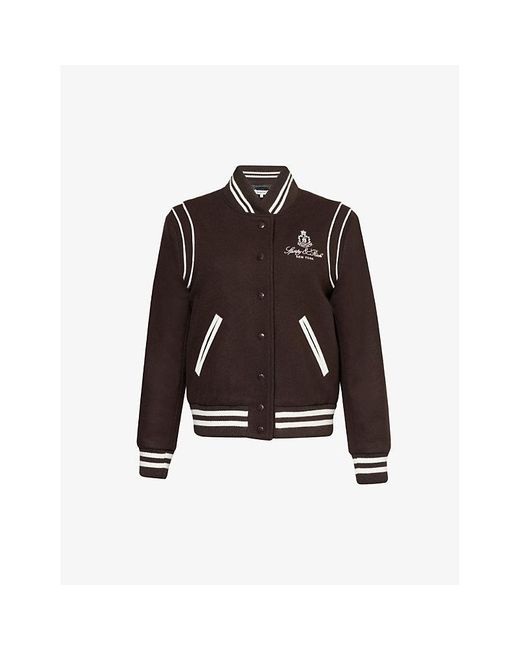 Sporty & Rich Brown Vendome Logo-embroidered Wool-blend Varsity Jacket