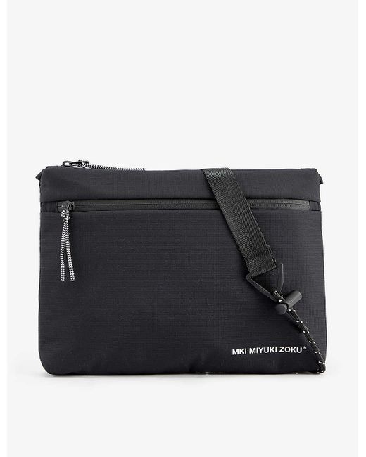 MKI Miyuki-Zoku Black Brand-print Woven Cross-body Bag for men
