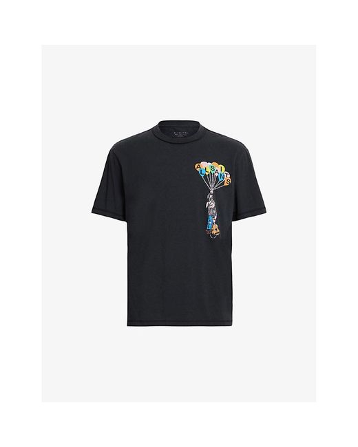 AllSaints Black Lofty Balloon Graphic-logo Print Organic-cotton T-shirt for men