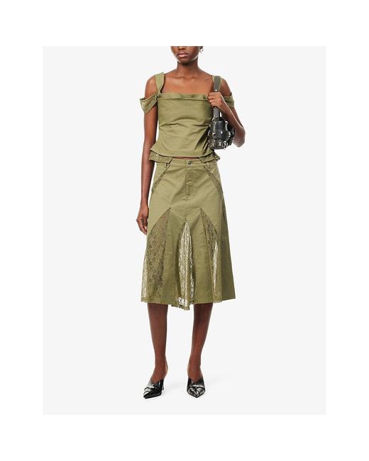 Miaou Green Anita Flared-hem Stretch-cotton Midi Skirt