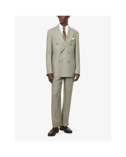 Corneliani Gray Double-Breasted Peak-Lapel Linen Jacket for men