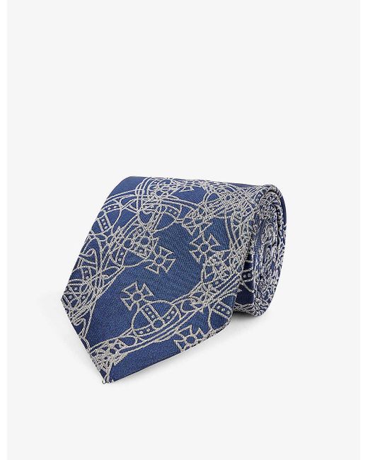 Vivienne Westwood Blue Crazy Orb Graphic-print Silk Tie for men