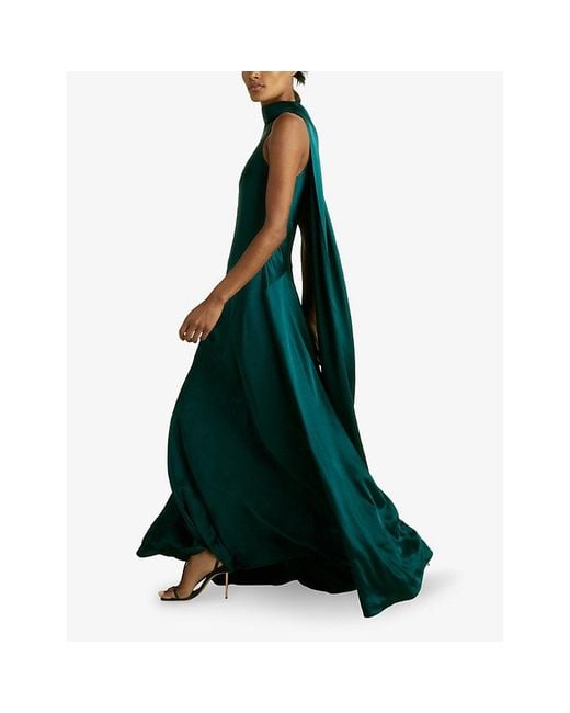 Reiss Green Fae Draped Satin-Crepe Maxi Dress