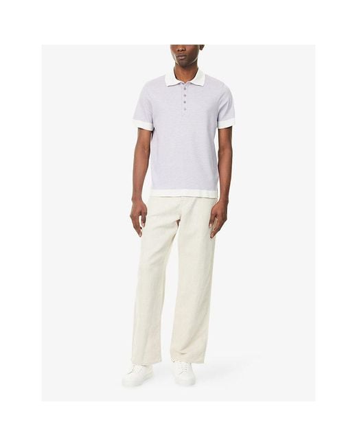 Paul Smith Purple Embroidered-Logo Contrasting-Trim Knit Polo Shirt for men