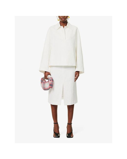 Dries Van Noten White Split-hem High-rise Linen And Cotton-blend Midi Skirt