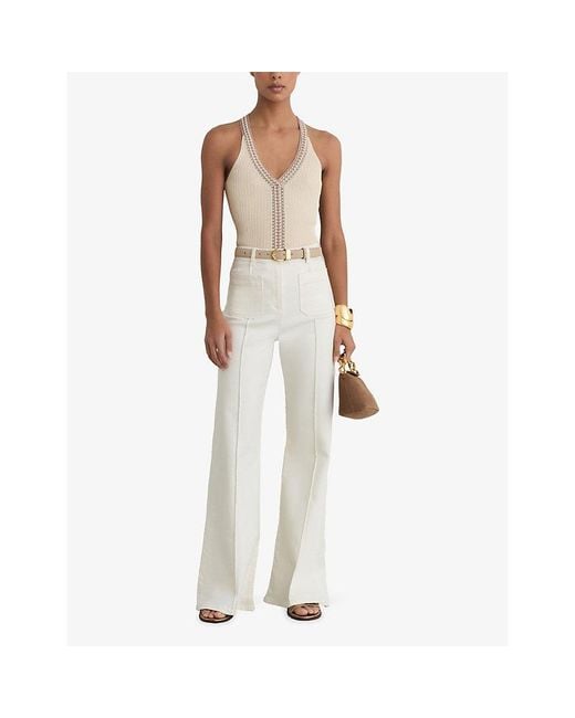 Reiss White Nora Contrast-Trim Ribbed Knitted Vest