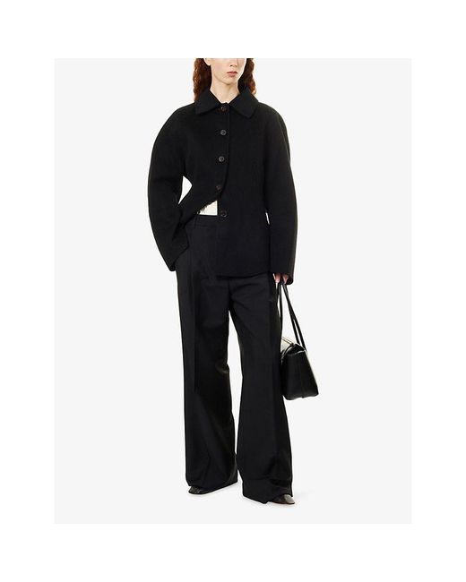 RÓHE Frames Black Boxer-Detail Wide-Leg Wool Trousers
