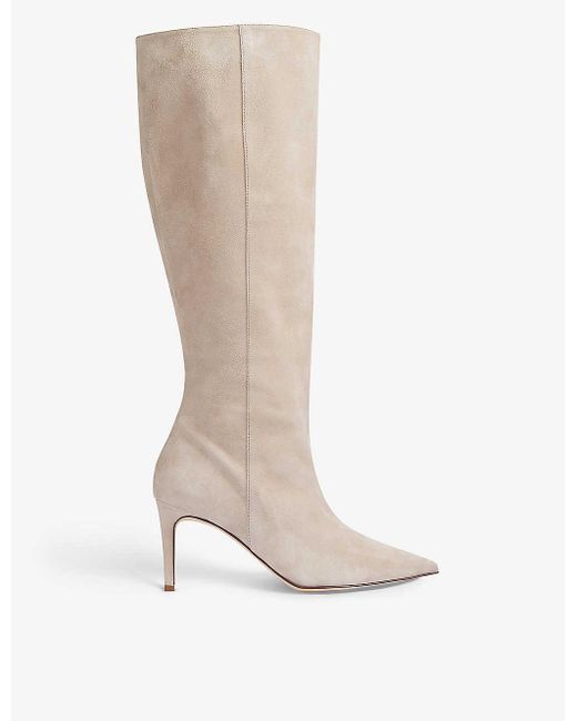 L.K.Bennett White Astrid Pointed-toe Suede Heeled Knee-high Boots
