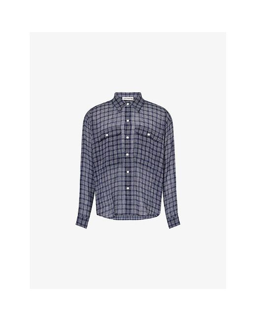 Cole Buxton Blue Kayce Check Linen-Blend Shirt for men
