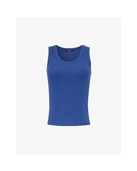 Weekend by Maxmara Blue Scoop-neck Ribbed Cotton-jersey Top