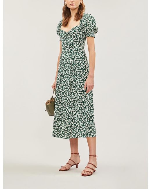 Reformation Green Lacey Abstract-print Crepe Midi Dress