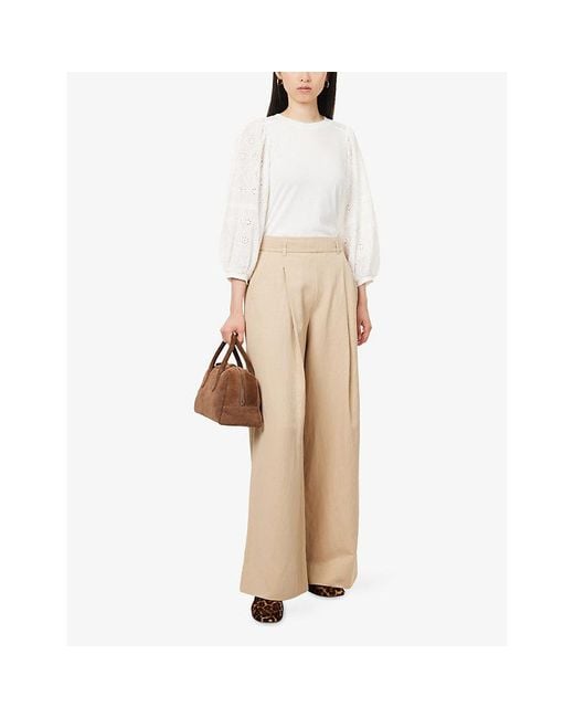 ME+EM White Balloon-Sleeve Broderie-Anglaise Cotton-Blend Top