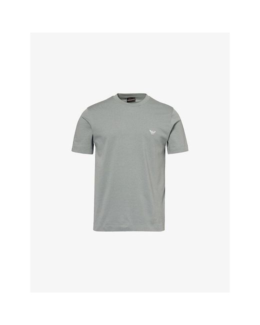 Emporio Armani Gray Eagle-Embroidery Relaxed-Fit Cotton-Jersey T-Shirt for men