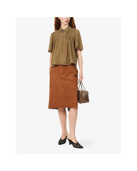 ME+EM Natural Short-Sleeve Cotton Swing Blouse