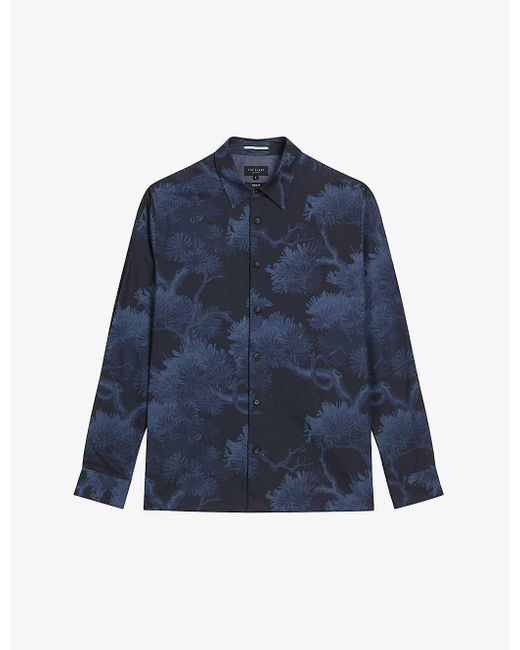 Ted Baker Blue Goxhill Leaf-print Regular-fit Cotton Shirt for men