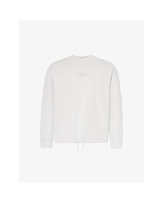 Emporio Armani White Logo-embroidered Cotton-blend Sweatshirt for men