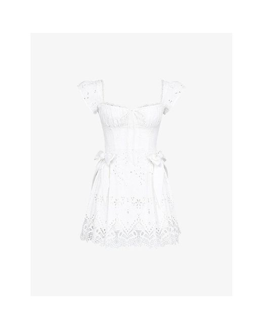 House Of Cb White Giglio Frill-Trim Broderie Cotton Mini Dress