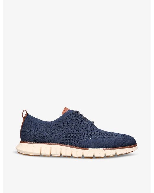 Cole Haan Blue Vy Zerøgrand Wingtip Stitchlite Knitted Oxford Shoes for men