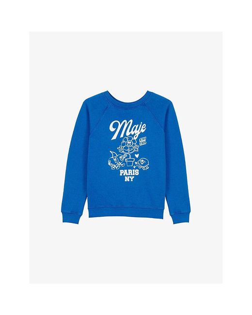 Maje Blue Branded-Print Round-Neck Cotton-Blend Sweatshirt