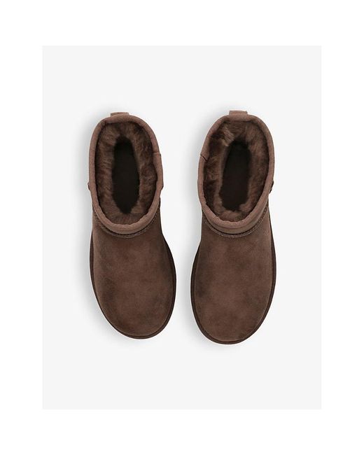 Ugg Brown Classic Mini Ii Logo-patch Suede And Shearling Ankle Boots