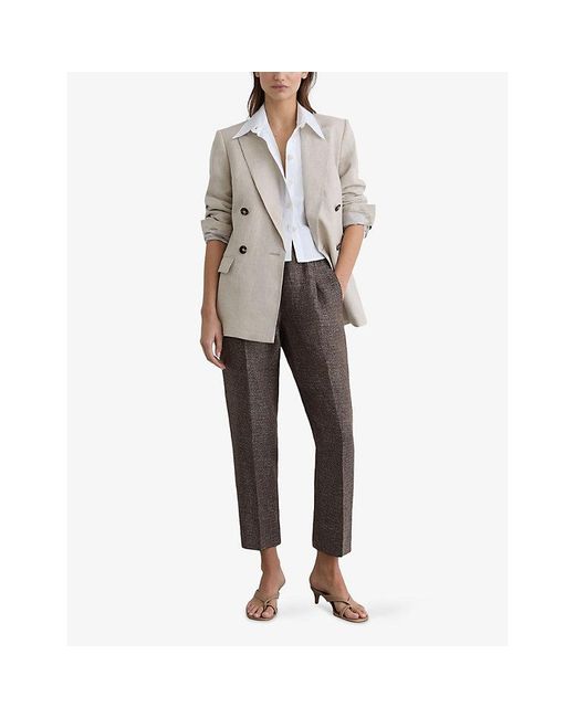 Reiss Gray Lourdes Elasticated-Waist Cropped Linen Trousers