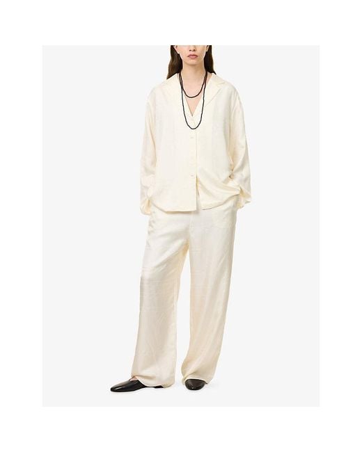 Totême  White Camp-Collar Embroidered Silk Shirt