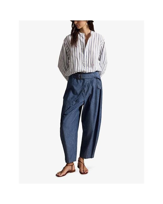 Polo Ralph Lauren White Striped Logo-Embroidered Linen Shirt
