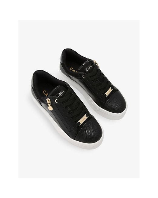 Carvela Kurt Geiger Black Statement Zip Faux-Leather Low-Top Trainers