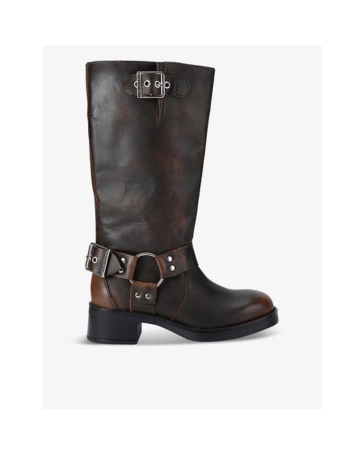 Steve Madden Black Beau Buckle-Embellished Leather Boots
