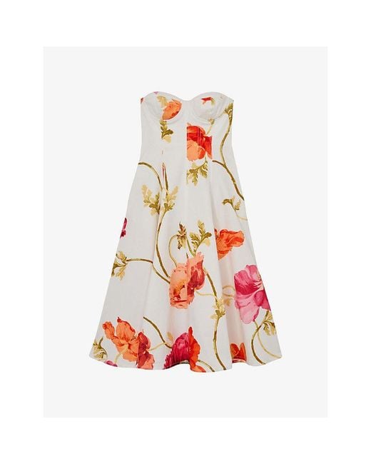 Reiss White Penelope Floral-Print Cotton Midi Dress