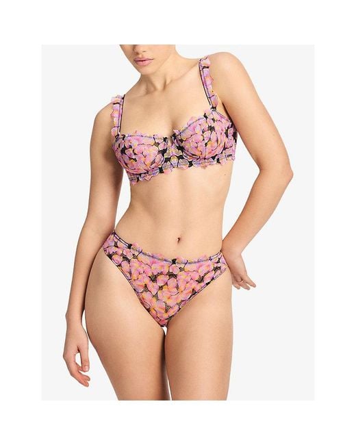 Savage x Fenty Pink Sun Tide Floral-Lace Unlined Balconette Bra