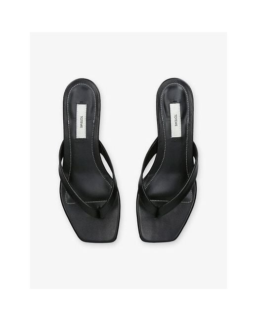 Totême Black Square-Toe Leather Heeled Flip Flops