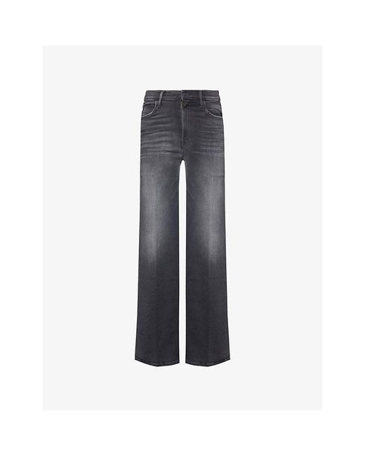 Mother Blue The Hustler Roller Sneak Faded Wash Straight-Leg Mid-Rise Stretch-Denim Blend Jeans
