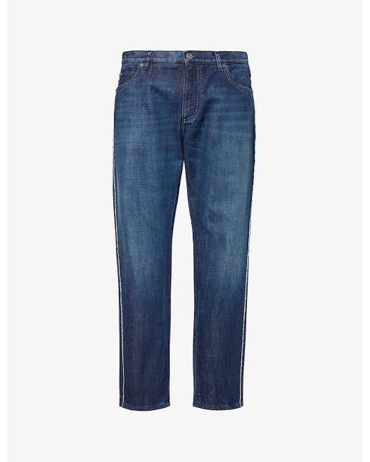 Dolce & Gabbana Blue Logo-plaque Slim-leg Mid-rise Jeans for men