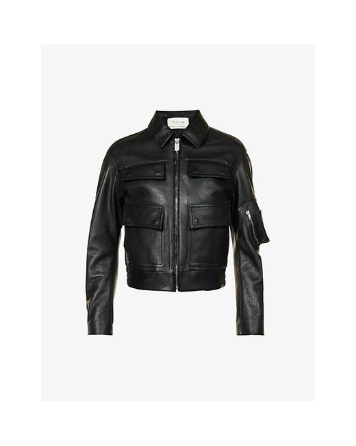 1017 ALYX 9SM Black Spread-collar Flap-pocket Boxy-fit Leather Jacket for men
