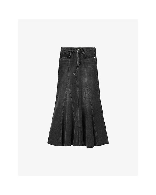 AllSaints Black Alma High-Rise Stretch-Denim Maxi Skirt