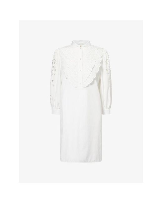 Valentino White Embroidered Long-Sleeve Cotton Mini Dress