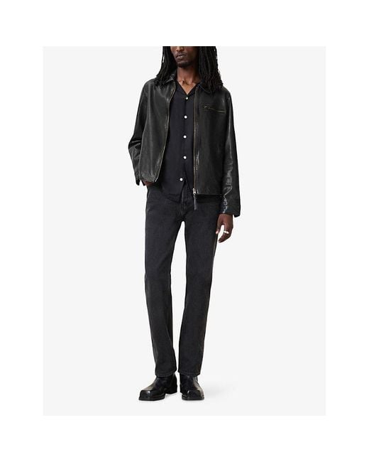 AllSaints Black Miller Regular-Fit Leather Jacket for men