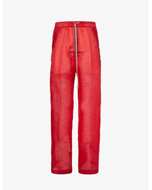 Rick Owens Red Drawstring-waist Straight-leg High-rise Silk Trousers