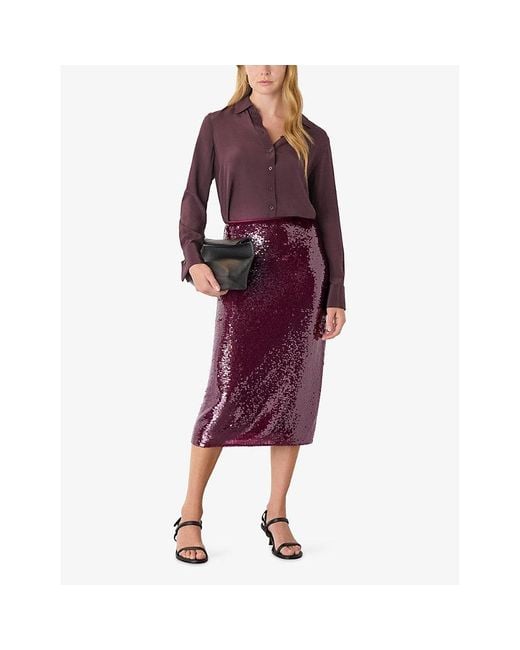Whistles Purple Sequin Regular-Fit Stretch-Woven Midi Skirt